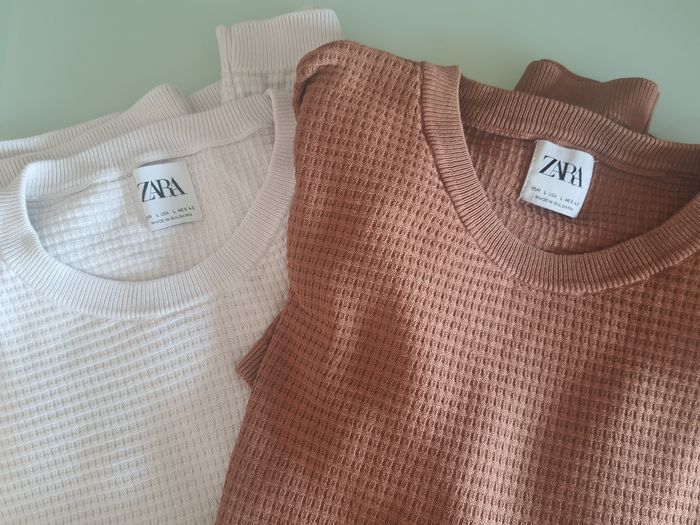 Lot deux t-shirts Zara, camel & écru, taille: L - photo numéro 7