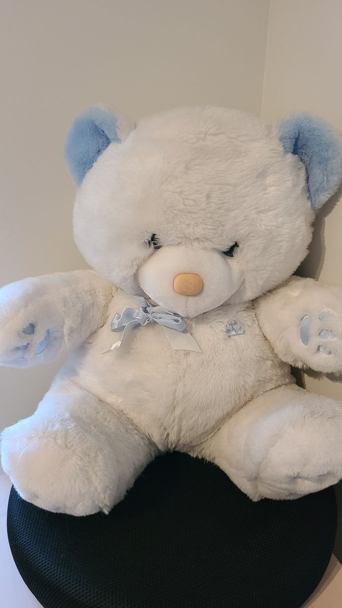 Doudou Peluche ours blanc bleu BOULGOM - photo numéro 2