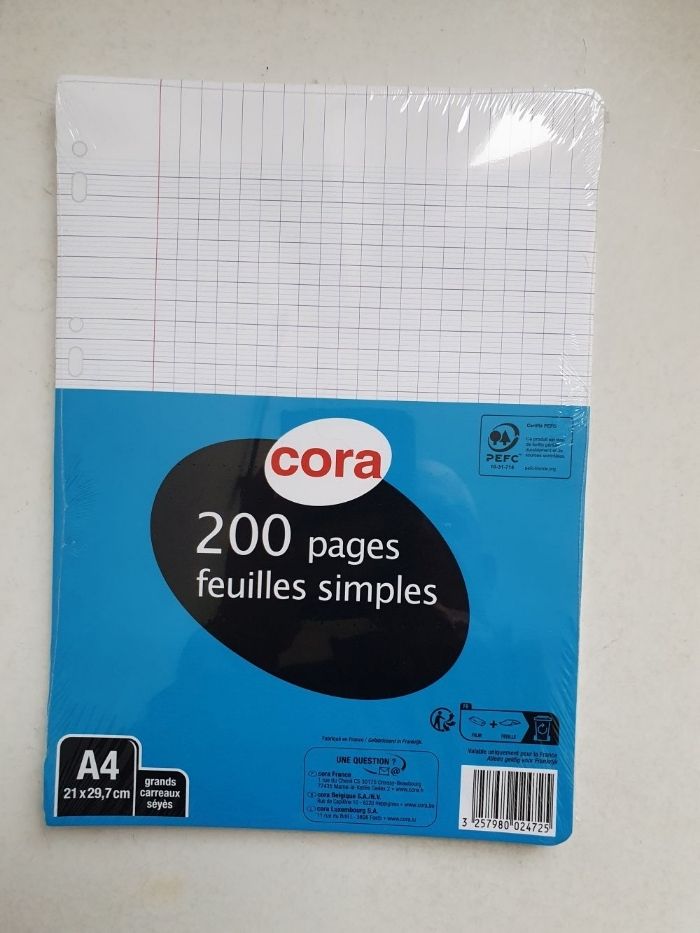 200 feuilles simples blanches A4 grands carreaux