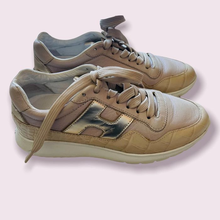 Véritables Hogan en cuir beige et doré - photo numéro 2