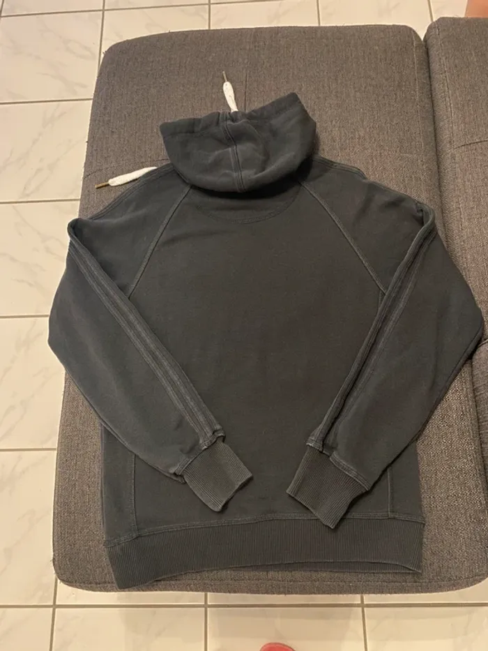 Sweat à capuche adidas vintage noir taille S – Poches pression, grand trèfle kaki & noir superposé - photo numéro 3