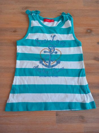 Débardeur rayé turquoise et blanc Tissaia – 5 ans