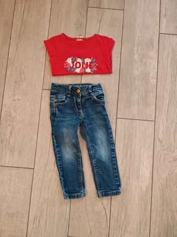 Ensemble fille 2 ans jeans et t-shirt manche longue rouge