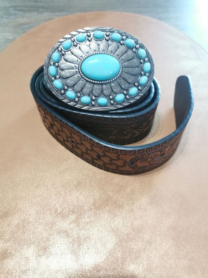 Ceinture de cowboy country turquoise et argenté