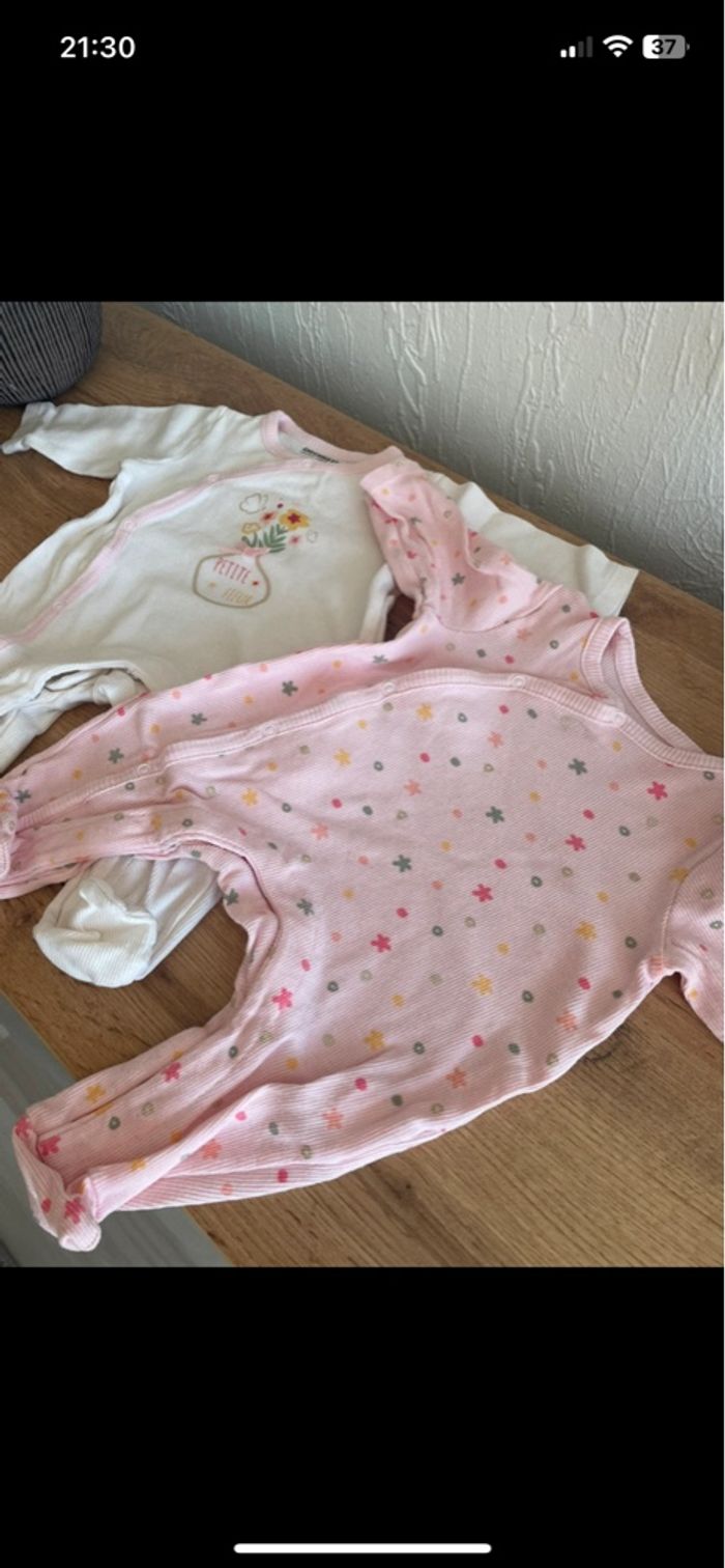 Lot de 2 pyjamas ouverture avant côtelé rose & blanc orchestra bb 1 mois - photo numéro 2