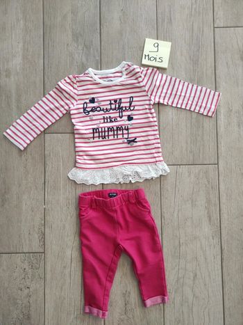 Ensemble fille 9 mois pantalon et pull rose
