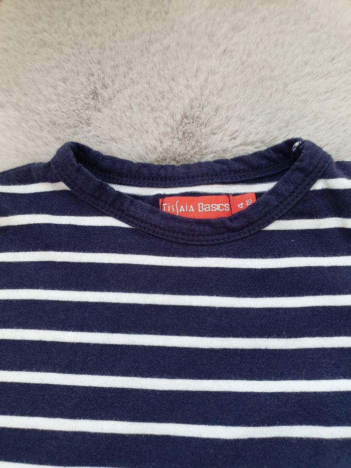 T.shirt manches longues rayé bleu marine et blanc Tissaia 4 ans - photo numéro 3