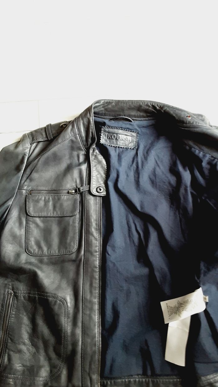 Vêtement femme veste blouson en cuir bleu gris Kookaï taille 38 - photo numéro 3