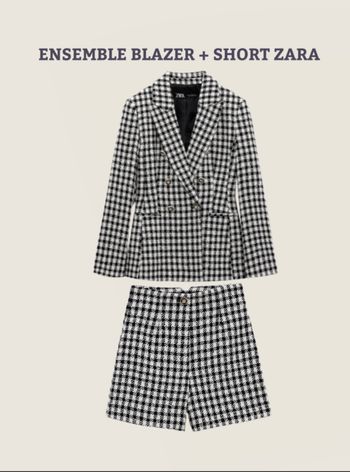 Ensemble chic blazer et short motif carreaux  pied de poule noir et blanc zara taille Xs/34