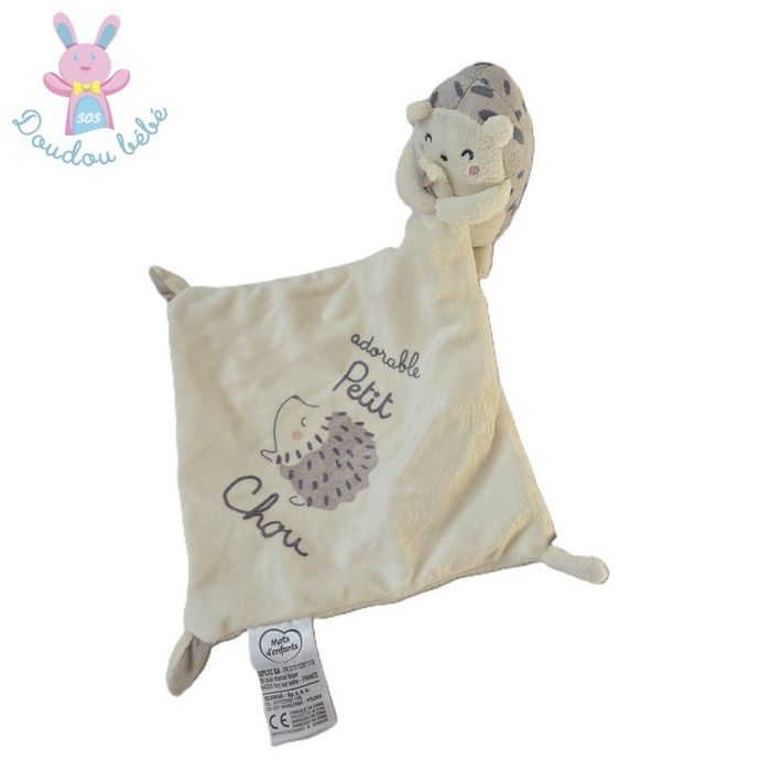 Doudou Hérisson blanc gris mouchoir Adorable petit chou Mots d'enfants