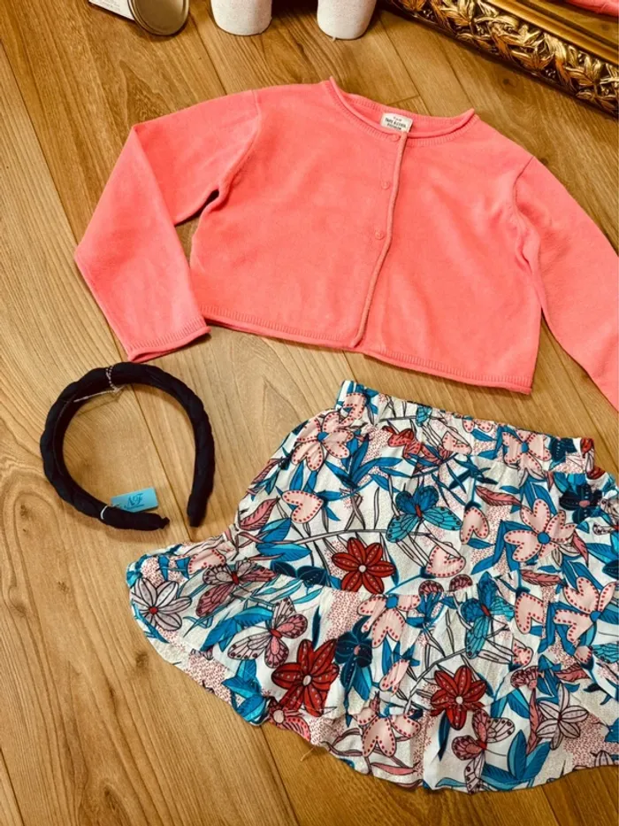 Taille 5 ans tenue 3 pièces fille TAO Divers rose fluo bleu * papillon fleurs * 🌹 - photo numéro 5