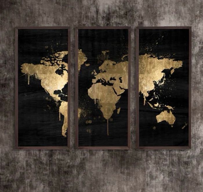 Tryptique carte du monde 30x70 cm neuf