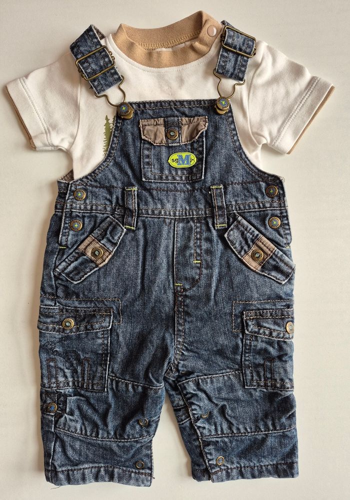 Ensemble bébé 3 mois – Salopette jean + t-shirt – Sergent Major