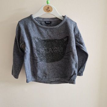 18 mois pull gris chat miaou