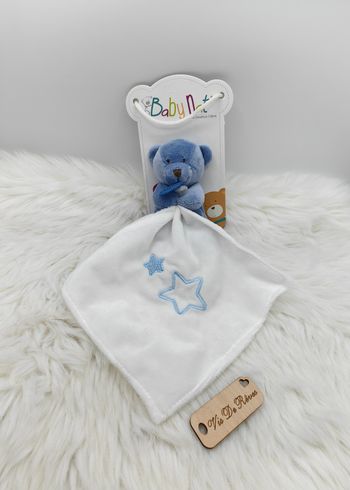 Doudou Ourson Mouchoir Bleu et blanc BN0388 Baby Nat