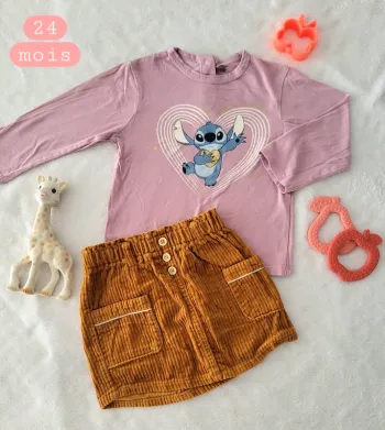 Ensemble t-shirt Stich et jupe velour moutarde 24mois