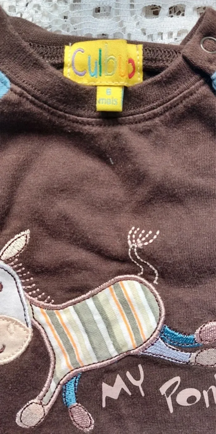 Tee-shirt manches longues bébé garçon 6 mois - CUBUS - motif poney - photo numéro 2