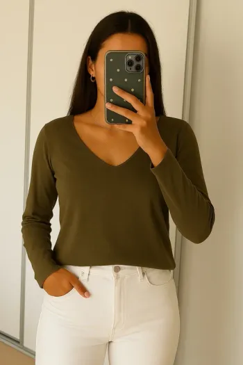 Pull cardigan col V kaki Camaïeu