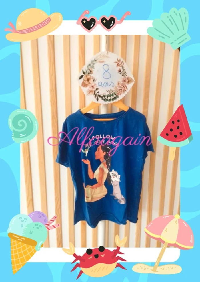 T-shirt bleu Pocahontas réservés Disney 8ans