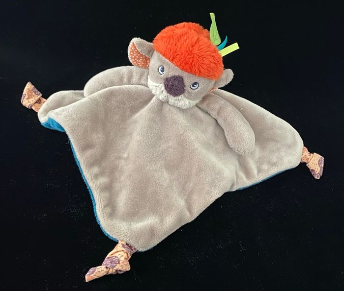❤️Doudou koala / panthère réversible beige bleu moulin roty dans la jungle