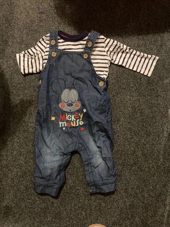 Salopette en jean Mickey Mouse Disney Baby + t-shirt rayé 3-6 mois