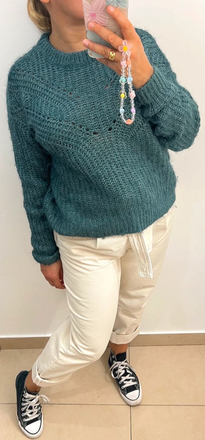 Pull Doux Maille Ajourée Taille L - photo numéro 4