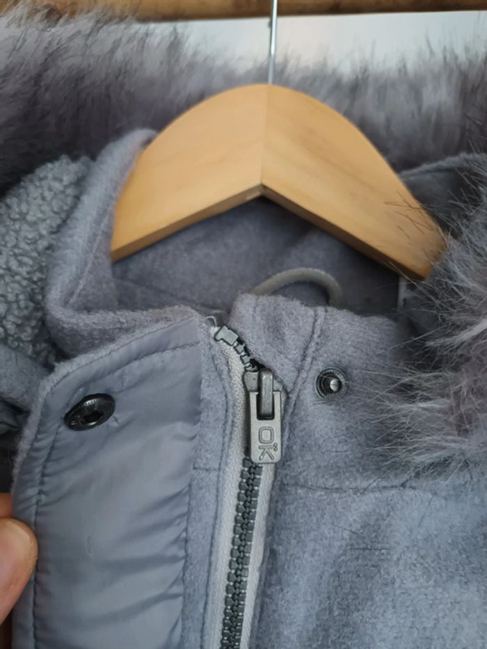 Joli manteau à capuche en laine gris très chaud Okaïdi 12 ans - photo numéro 5