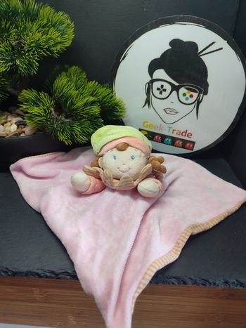 doudou ancien fille mots d'enfants ancien rose vert orange rayé bonnet grelot 