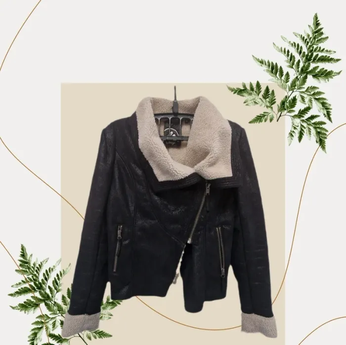 Manteau en fausse fourrure noir & beige - Marze - Taille 38