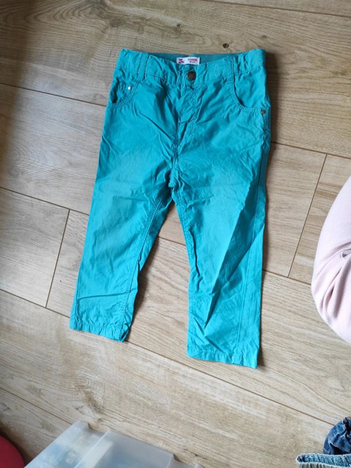 Pantalon toile bleu turquoise