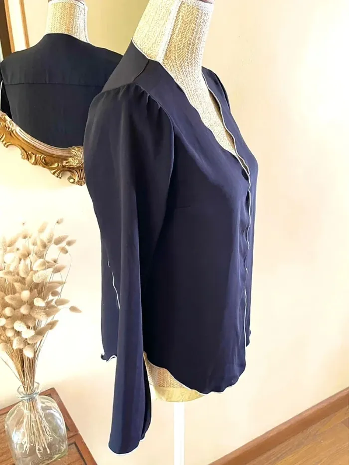Sublime blouse chemise longue noir à liseré blanc fluide vintage - photo numéro 9