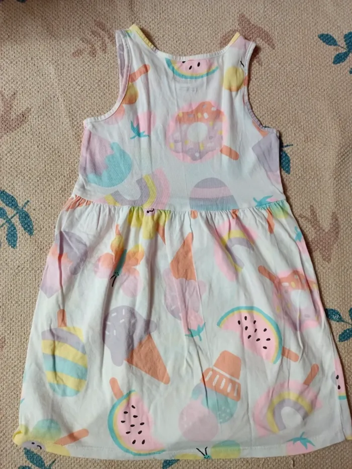 Robe blanche arc en ciel glace coton été 4/6 ans h&m - photo numéro 3