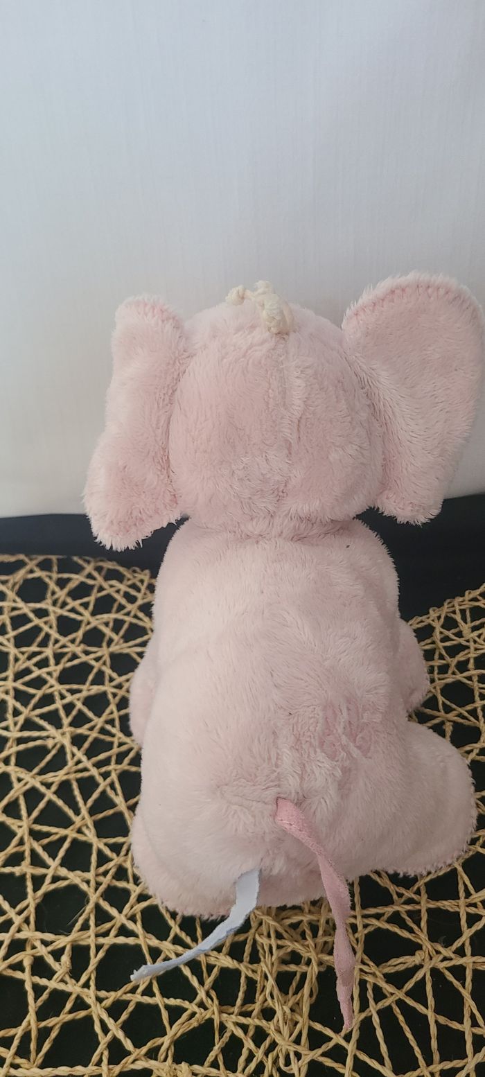 Ferdinand l'éléphant 25 cm rose pâle tartine et chocolat - photo numéro 3