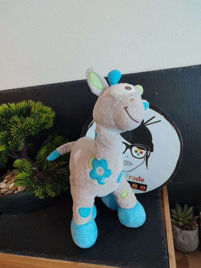 Doudou girafe grise bleue Bebisol Arthur et Lola vert rond tâche Gris Peluche - photo numéro 2