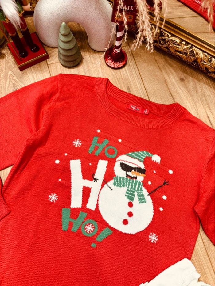Taille 8 ans pull teeshirt pochon Noël garçon Tissaia Kiabi rouge blanc * bonhomme de neige * 🎄 - photo numéro 2