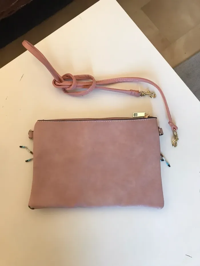 Sacoche pochette rose à bandoulière à perles multicolore - photo numéro 4