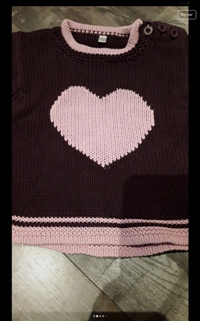 Pull violet dessin coeur rose - photo numéro 2
