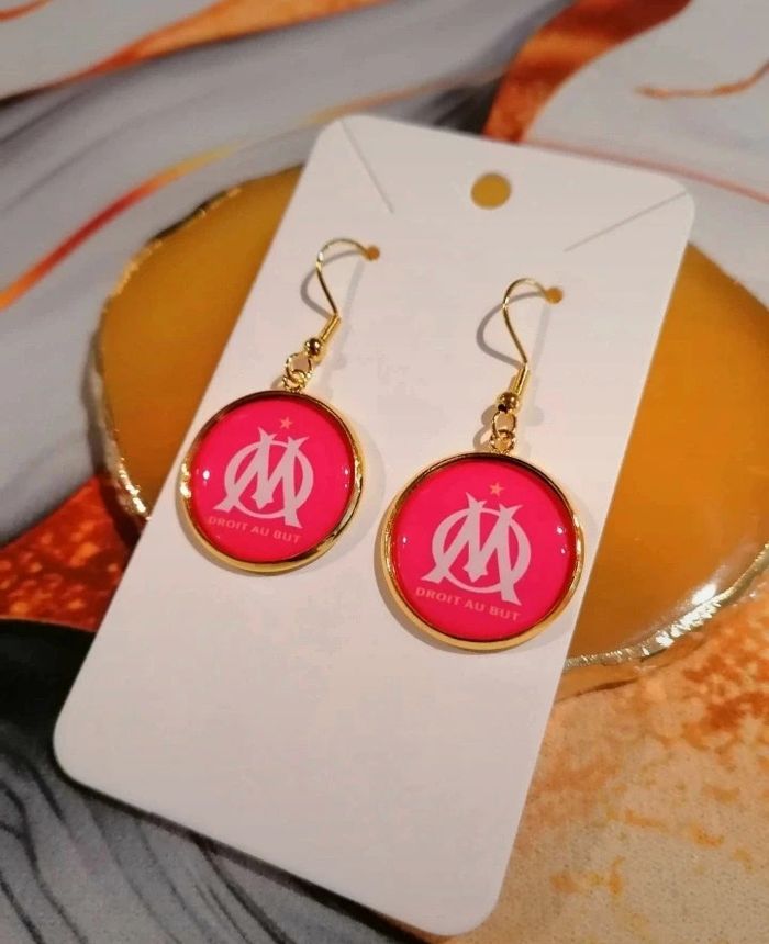 Boucle d'oreille olympique de Marseille fushia - photo numéro 2