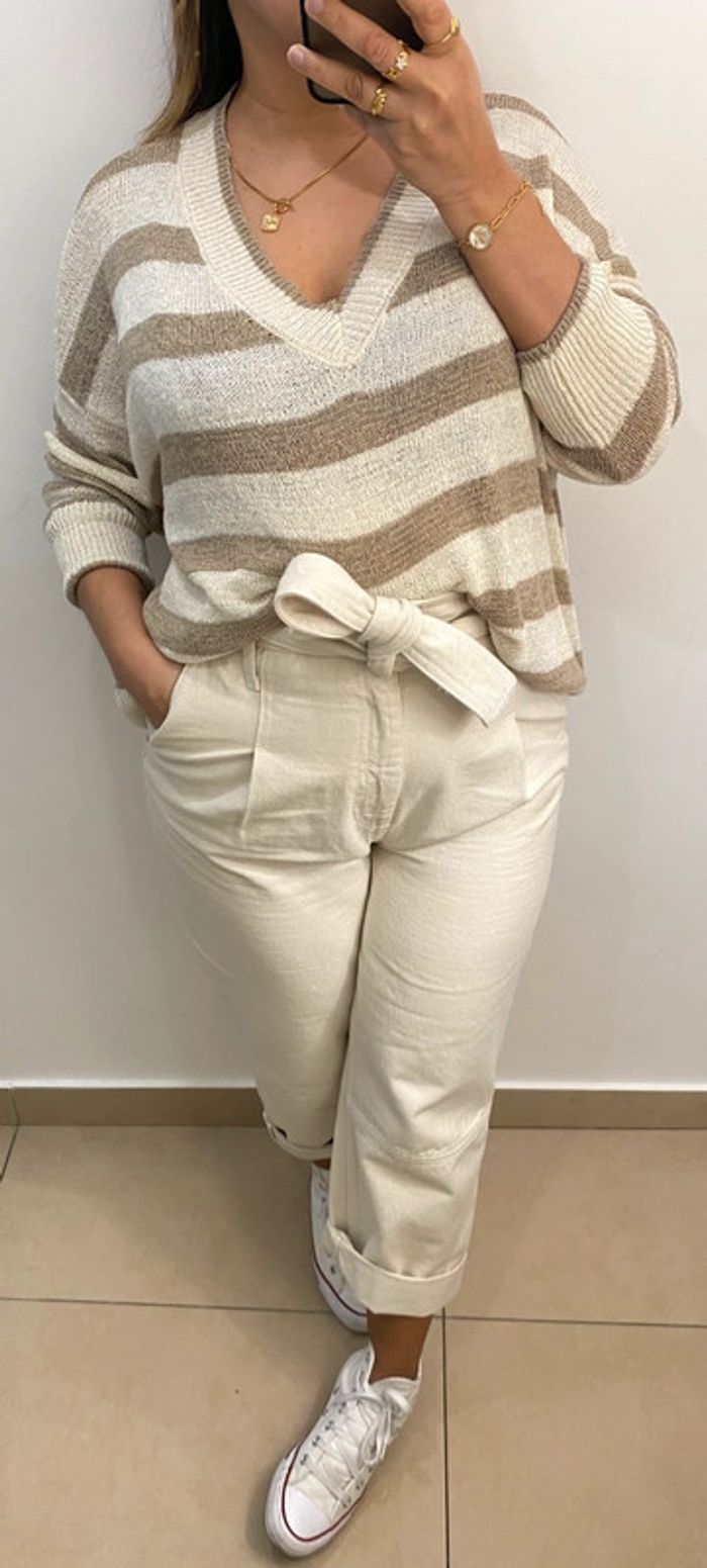 Superbe Pull Ample Fin Bicolore Col V Taille M Et Plus - photo numéro 3