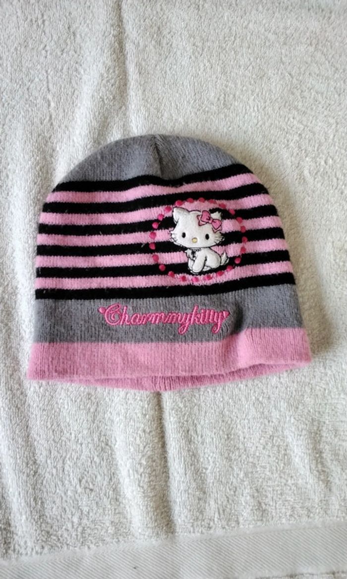 Bonnet et gants , Hello Kity  , rose et gris,  Charmmykitty , Sanrio  , taille 52 - photo numéro 2