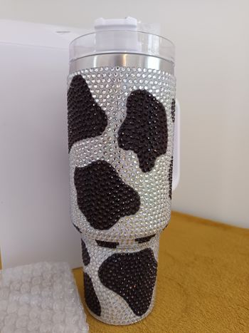 Mug Isotherme Strass blanc et noir avec Anse et Paille – Neuf.