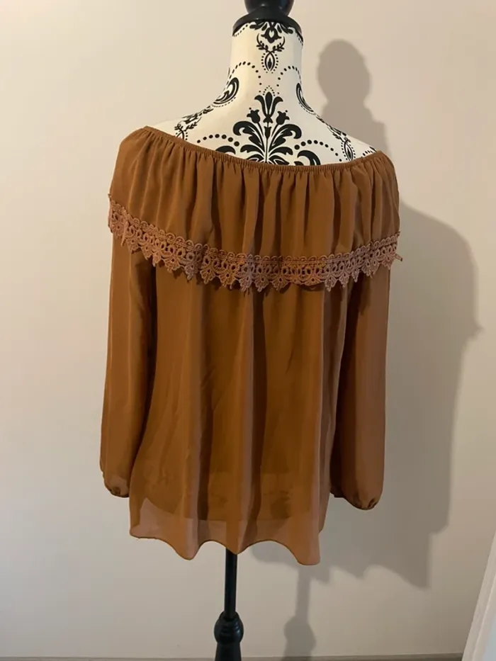 Blouse bohème marron - Épaules dénudées - Taille 38 - photo numéro 5