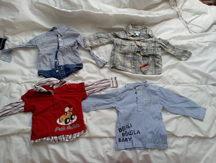 Lot 4 chemises manches longues marques diverses 12 mois neuf 10€ obaibi