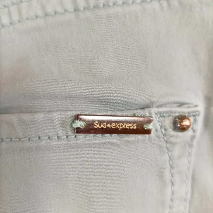 Pantalon slim vert d’eau Sud Express taille 38 coton stretch coupe près du corps A1338 - photo numéro 11