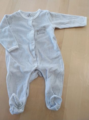 Pyjama bébé dors bien 6 mois Made with love rayé blanc et gris
