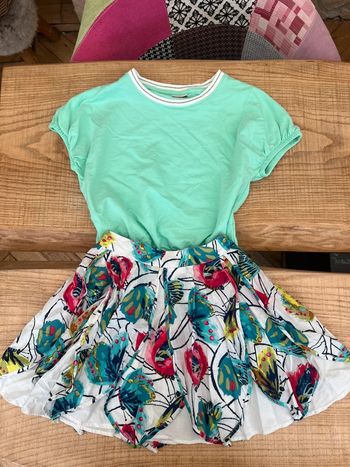 Ensemble 10 12 ans été jupe t-shirt vert papillon fleurs t-shirt jupe catimini tape à l’œil