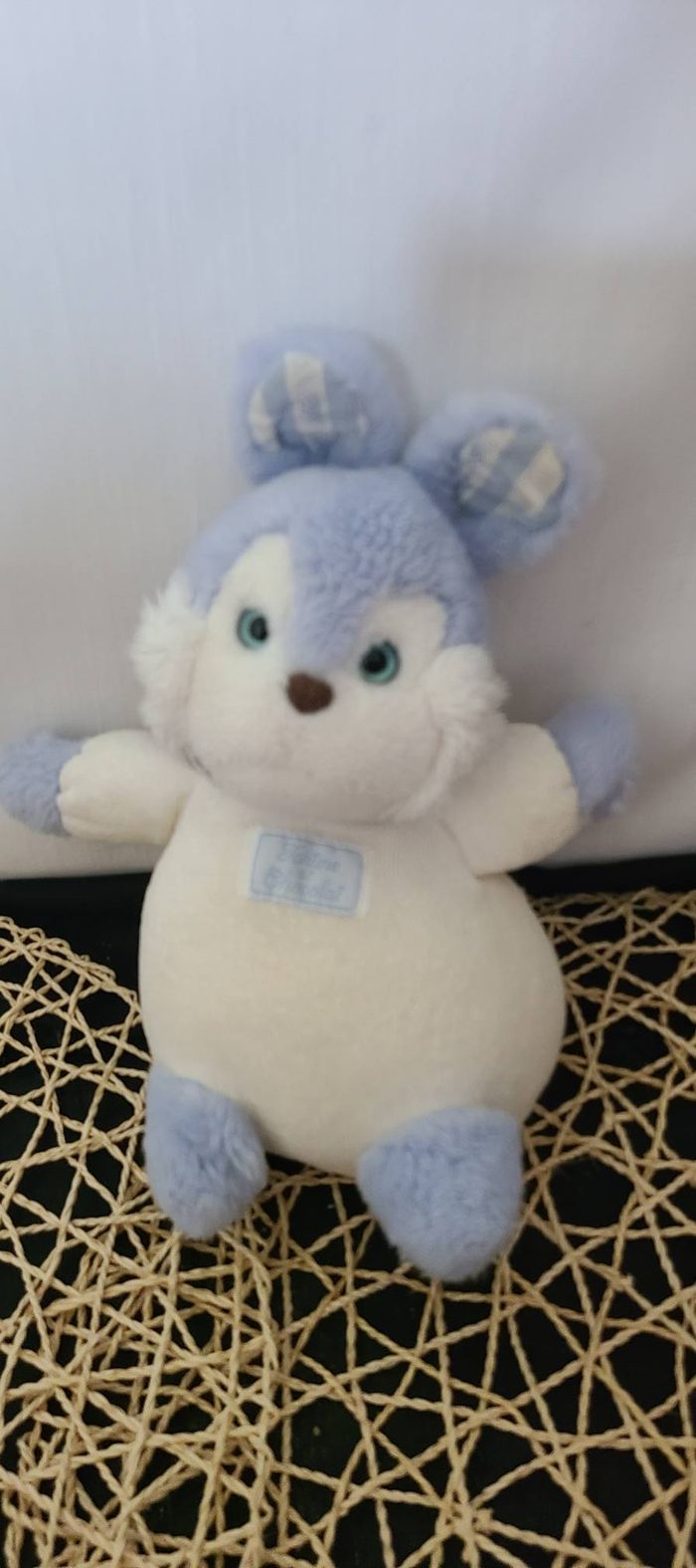 Doudou lapin boule blanc rayé bleu TARTINE ET CHOCOLAT - photo numéro 3