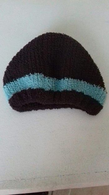 Beret marron turquoise avec petit fleur extensible 52cm
