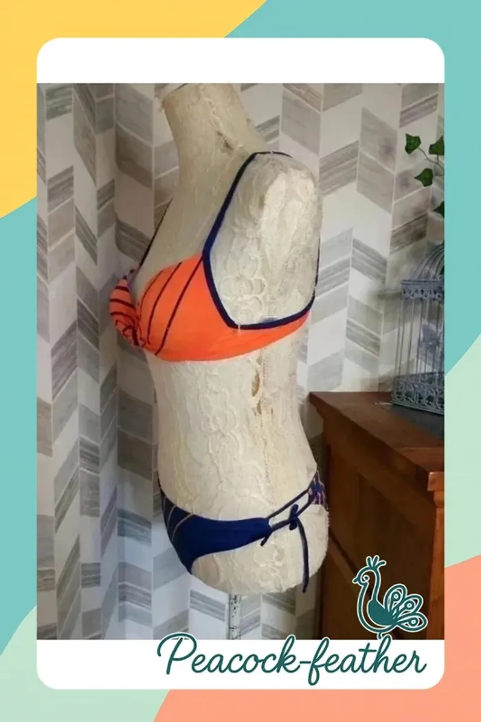 👙maillot de bain orange/bleu 36 push up 👙 - photo numéro 3