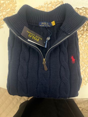 Pull torsade avec  zip 100 % coton, pour homme Ralph Lauren bleu marine